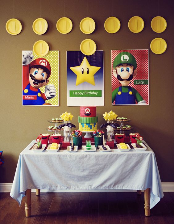 Decoración Mario bross  Decoracion de mario bros, Fiesta de mario bros,  Fiesta de cumpleaños de mario