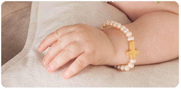 pulsera perlas cruz oro bebe bautizo